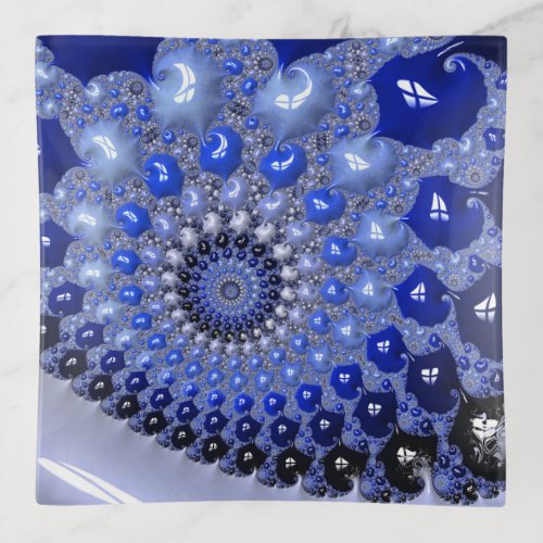 Abstract Blue Ombre Fractal Bubbles Trinket Tray