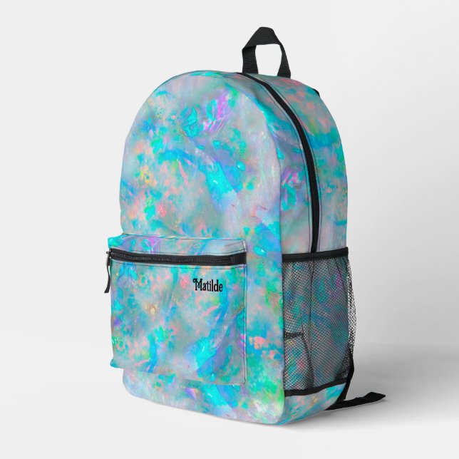 abstract blue opal inspired texture printed backpack (Back Corner Right)