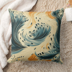 Abstract Blue Orange Cream Peacock Throw Pillow