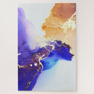 Abstract Blue Orange Gold Alcohol Ink Jigsaw Puzz Jigsaw Puzzle
