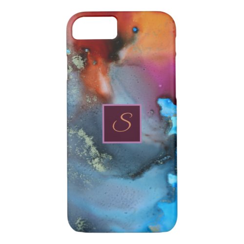 Abstract Blue Orange Red Waves Monogram iPhone 87 Case