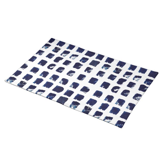 Abstract Blue Paint Dab Pattern Fiber Art Cloth Placemat (On Table)