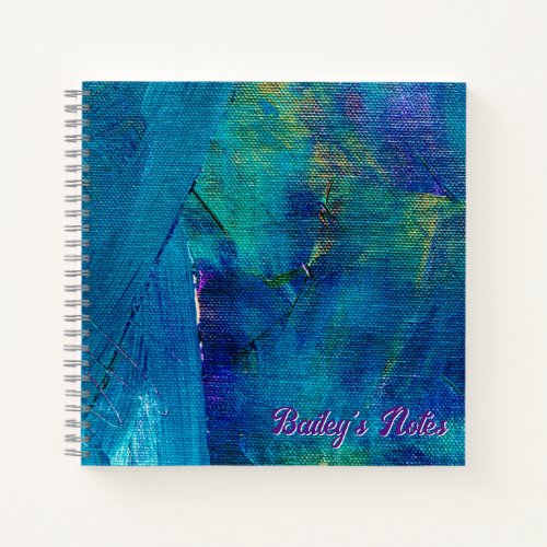 Abstract Blue Paint on Canvas Name Notebook