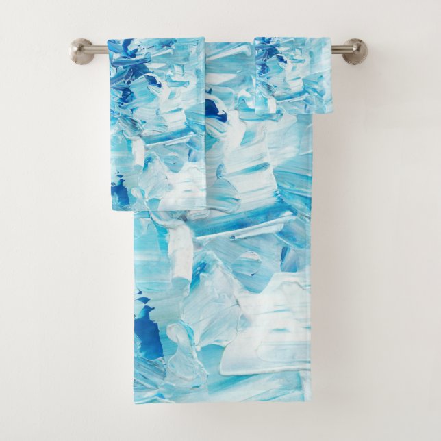 Abstract Blue Paint Waves Bath Towel Set (Insitu)