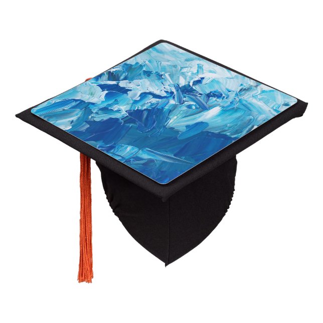 Abstract Blue Paint Waves Graduation Cap Topper (Angled)