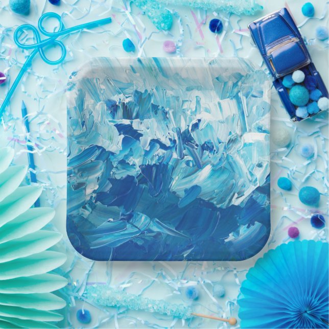 Abstract Blue Paint Waves Paper Plates (Party)