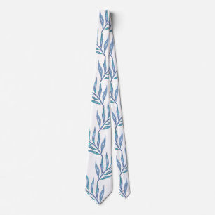 Abstract blue palm leaves neck tie