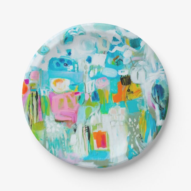 Abstract Blue Paper Plates (Front)