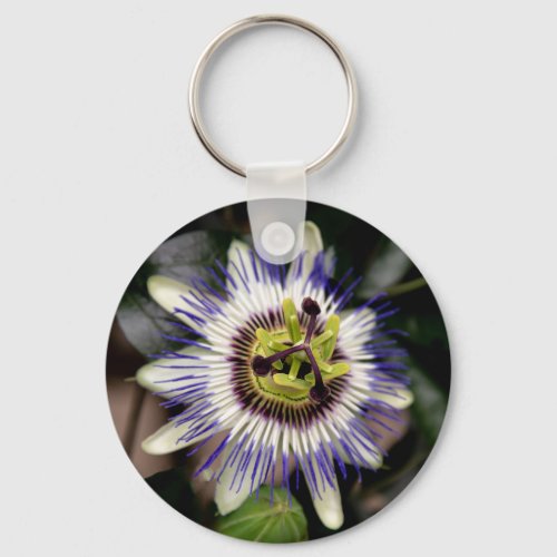 Abstract Blue Passion Flower Keychain