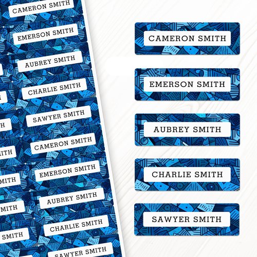 Abstract blue pattern waterproof name label