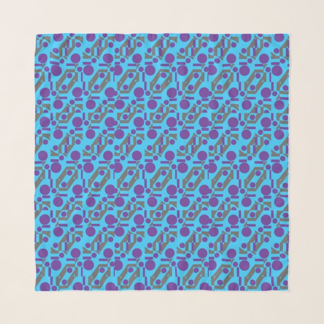 Abstract Blue Pattern with Circles and Dots Scarf (Front)
