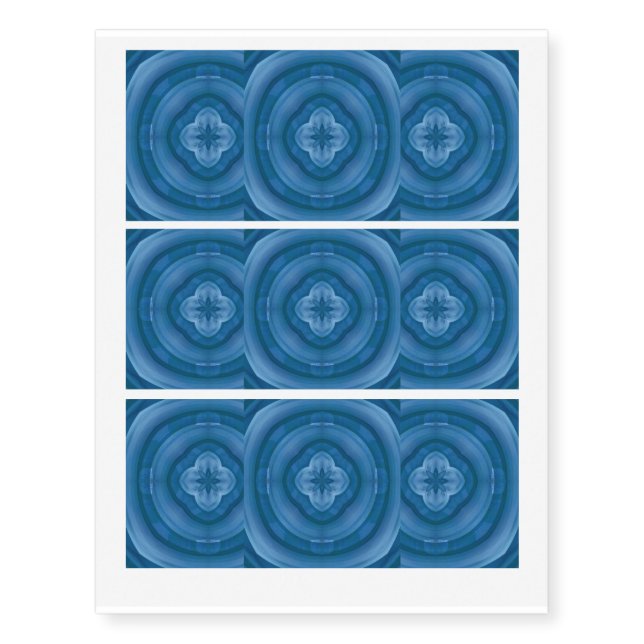 Abstract blue pattern with wood flower temporary tattoos (Front)