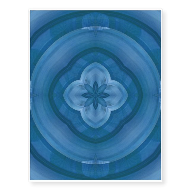 Abstract blue pattern with wood flower temporary tattoos (Front)
