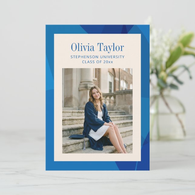 Abstract Blue Photo Graduation Party Invitation (Standing Front)