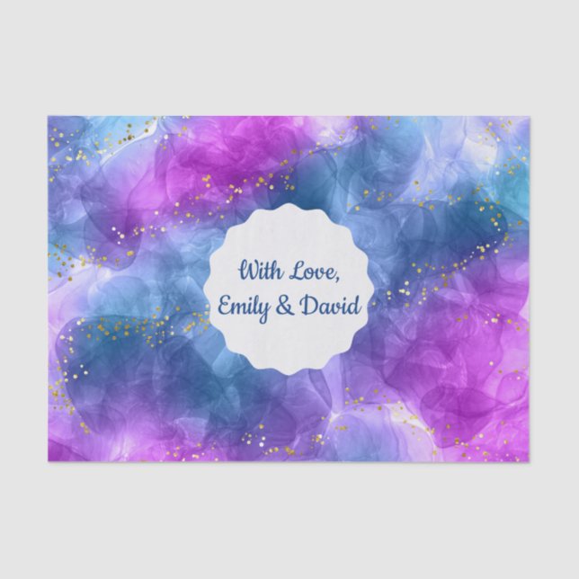 Abstract Blue Pink Alcohol Ink Art Personalized Tissue Paper (Front)