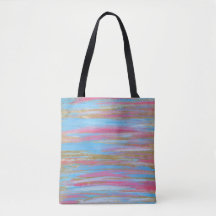 Abstract Blue, Pink and Gold Painted Strokes