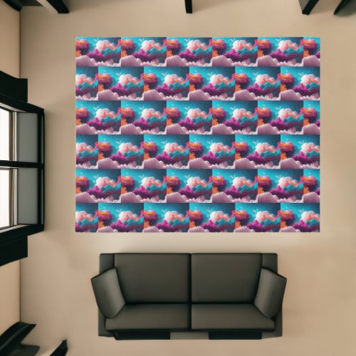 Abstract Blue Pink and Purple Clouds Rug