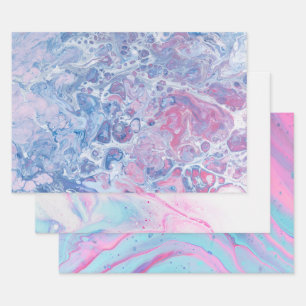 Abstract Blue, Pink and White Marbled Art Wrapping Paper Sheets
