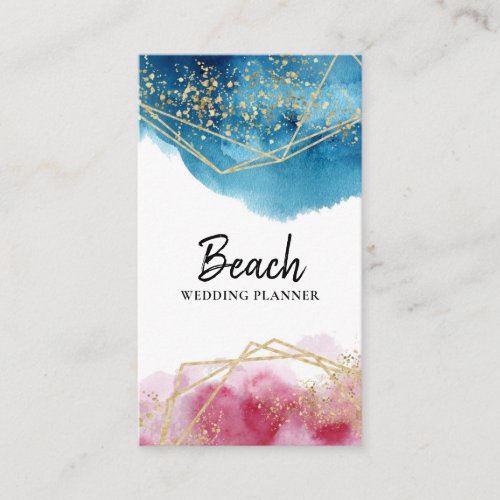  Abstract Blue Pink Gold Glitter Polygons Beach Business Card
