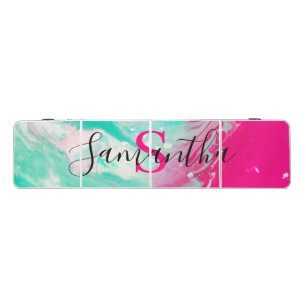 Abstract Blue Pink Marble Custom Name Monogram Beer Pong Table
