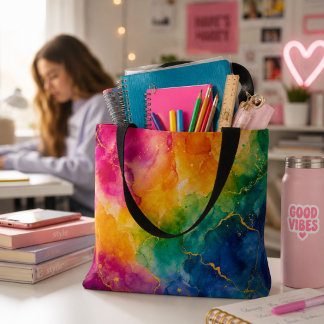 Abstract Blue Pink Yellow Rainbow Tote Bag