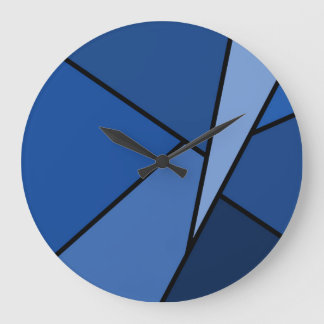 Abstract Blue Polygons Large Clock