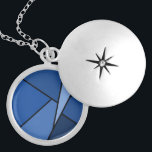 Abstract Blue Polygons Locket Necklace<br><div class="desc">Inspired by stained glass, this stylish geometric design contains polygons in various shades of blue outlined in black. A light blue triangle slashes in from the upper right with an array of progressively darker blue quadrangles and other shapes spiraling around it from light to dark. Two dark blue shapes ground...</div>