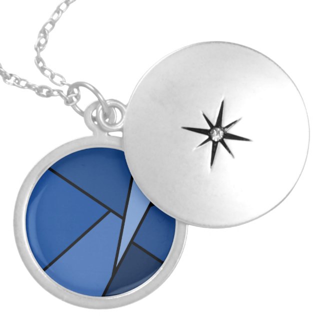 Abstract Blue Polygons Locket Necklace (Front)