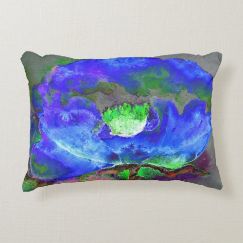 Abstract blue poppy abstract flower floral accent pillow
