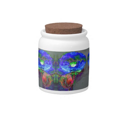 Abstract blue poppy abstract flower floral candy jar