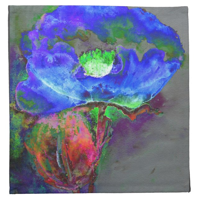 Abstract blue poppy abstract flower floral cloth napkin (Front)