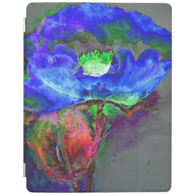 Abstract blue poppy abstract flower floral iPad smart cover (Front)