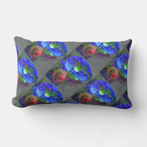 Abstract blue poppy abstract flower floral lumbar pillow
