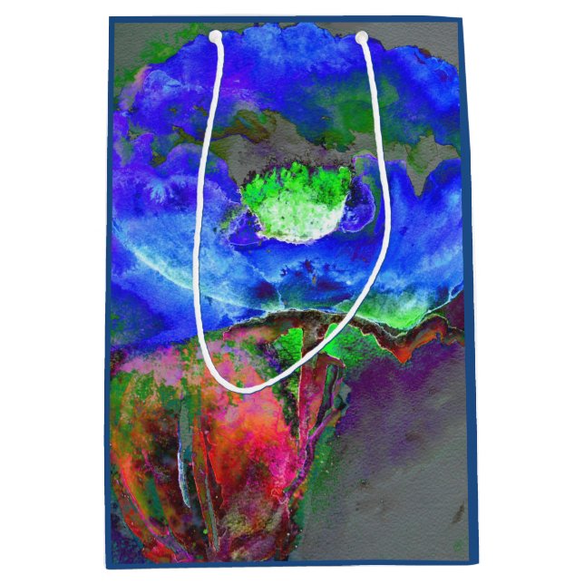 Abstract blue poppy abstract flower floral medium gift bag (Front)