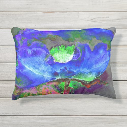 Abstract blue poppy abstract flower floral outdoor pillow