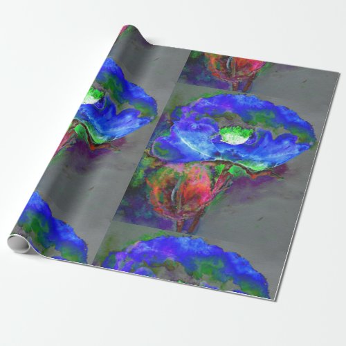 Abstract blue poppy abstract flower floral wrapping paper