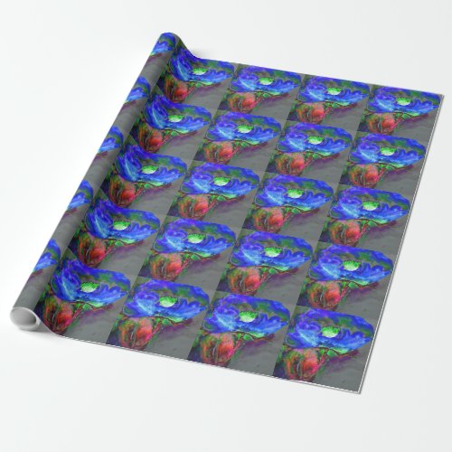 Abstract blue poppy abstract flower floral wrapping paper