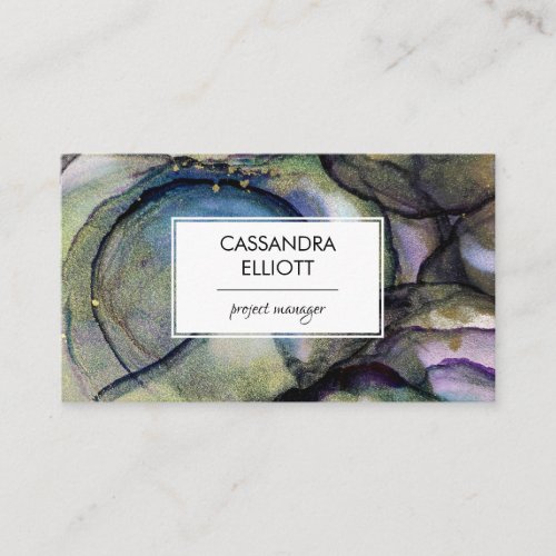 Abstract Blue Purple  Gold Alcohol Ink Liquid Art Business Card