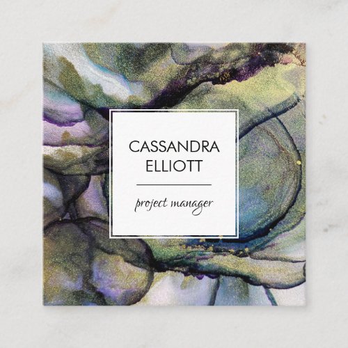 Abstract Blue Purple  Gold Alcohol Ink Liquid Art Square Business Card