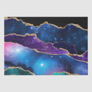 Abstract Blue Purple Gold Glitter Celestial Agate Tissue Paper