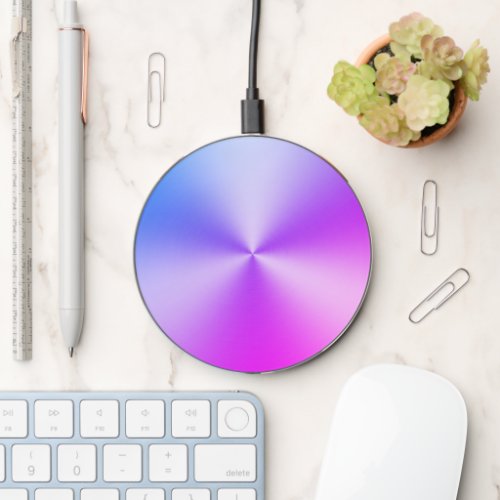 Abstract Blue Purple Gradient Brushed Metal Look  Wireless Charger
