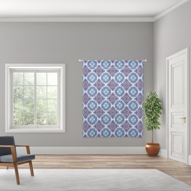 Abstract blue purple Mediterranean tile pattern Sheer Curtains (Wide)