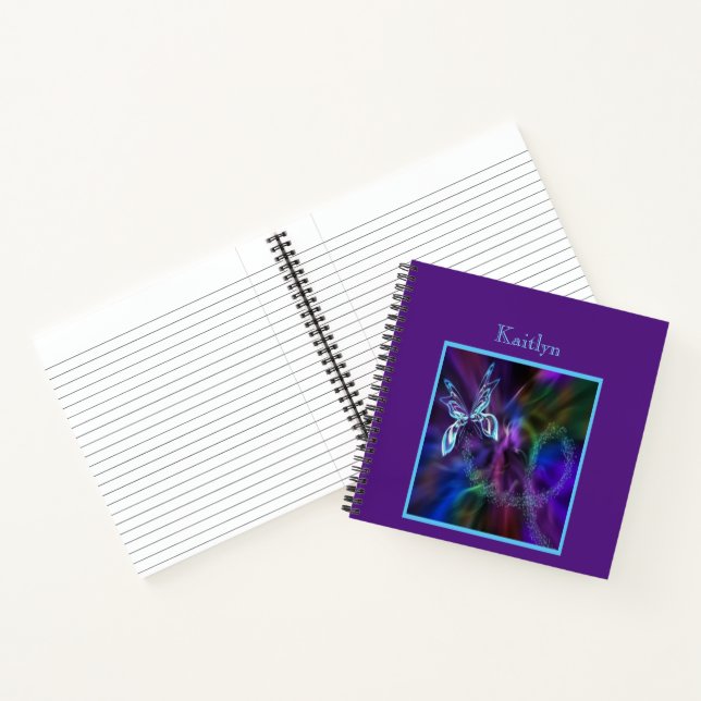 Abstract Blue Purple Neon Butterfly Print Colorful Notebook (Inside)