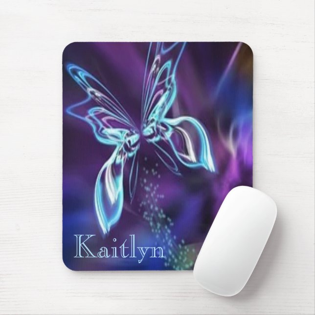 Abstract Blue Purple Neon Look Butterfly Image Mouse Pad (With Mouse)