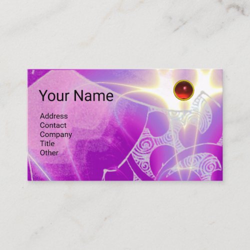 ABSTRACT BLUE PURPLE PINK WAVES RED RUBY MONOGRAM BUSINESS CARD