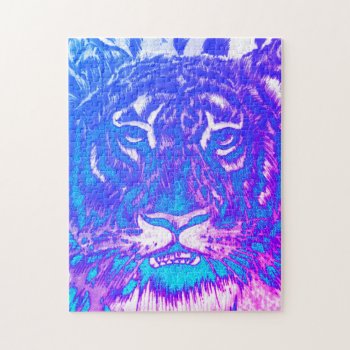 Abstract Blue Purple Pink White Artistic Tiger Jig Jigsaw Puzzle by pink_water at Zazzle