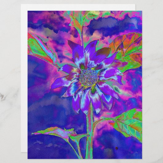 Abstract blue purple sunflower | retro funky (Front/Back)