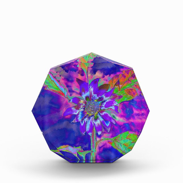 Abstract blue purple sunflower | retro funky  acrylic award (Front)