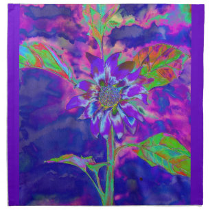 Abstract blue purple sunflower retro funky cloth napkin