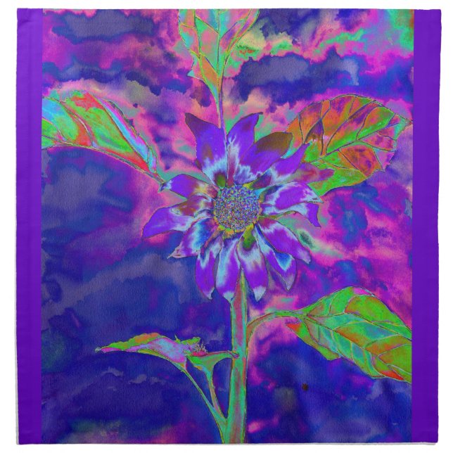 Abstract blue purple sunflower | retro funky  cloth napkin (Front)